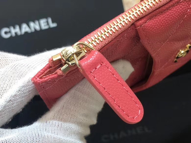 Chanel Calfskin Leather Card packet & Gold-Tone Metal A81598 pink