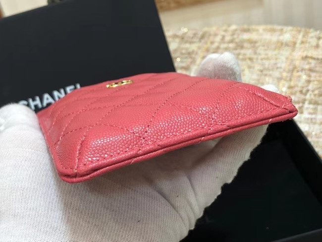 Chanel Calfskin Leather Card packet & Gold-Tone Metal A81598 pink