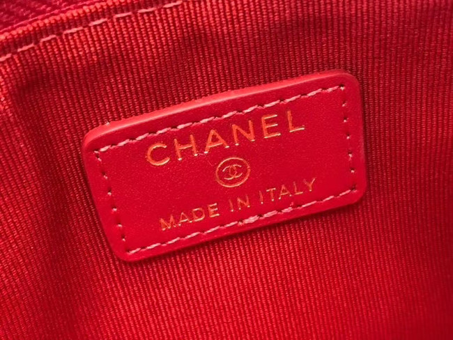 Chanel Calfskin Leather Card packet & Gold-Tone Metal A81598 red