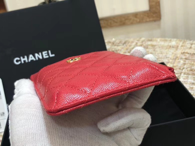 Chanel Calfskin Leather Card packet & Gold-Tone Metal A81598 red