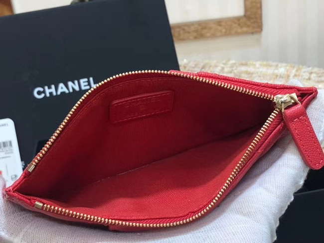 Chanel Calfskin Leather Card packet & Gold-Tone Metal A81598 red