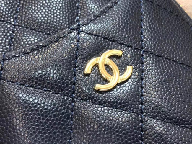 Chanel Calfskin Leather Card packet & Gold-Tone Metal A81598 royal blue