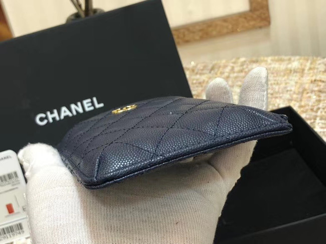 Chanel Calfskin Leather Card packet & Gold-Tone Metal A81598 royal blue