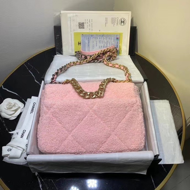 Chanel 19 wool flap bag AS1160 pink