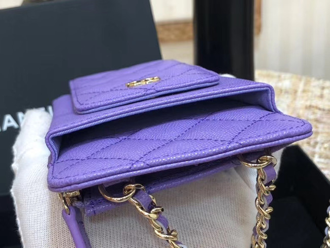 Chanel Calfskin Chain Card packet & Gold-Tone Metal AP0990 Lavender