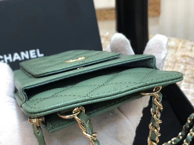 Chanel Calfskin Chain Card packet & Gold-Tone Metal AP0990 green