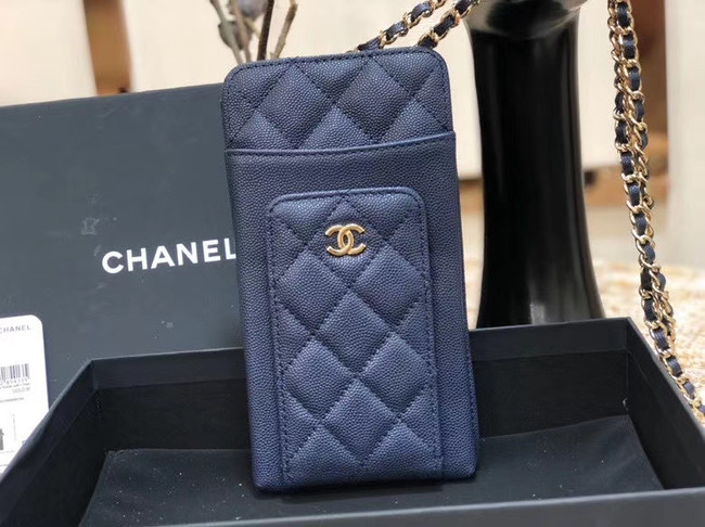 Chanel Calfskin Chain Card packet & Gold-Tone Metal AP0990 royal blue