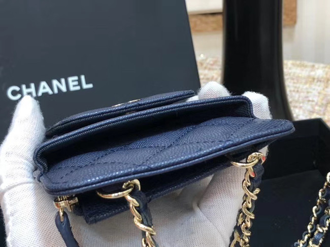 Chanel Calfskin Chain Card packet & Gold-Tone Metal AP0990 royal blue