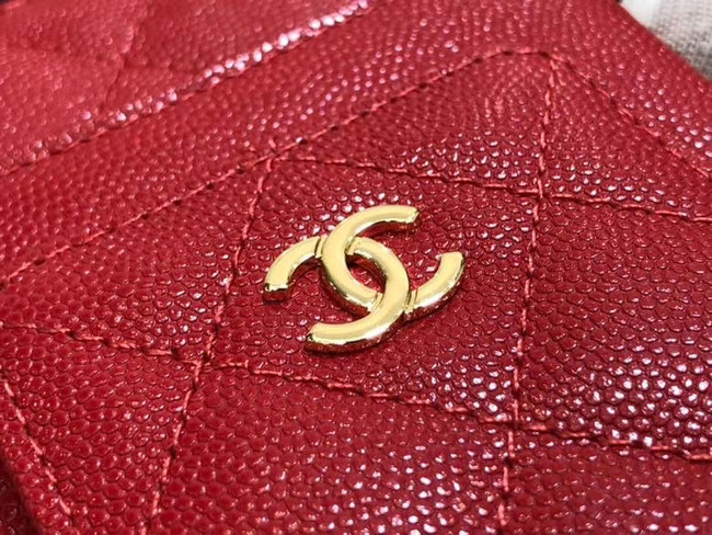 Chanel Calfskin Chain Card packet & Gold-Tone Metal AP0990 red