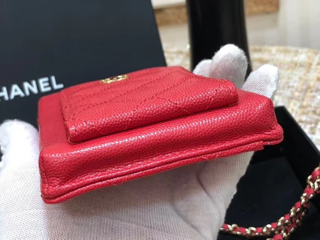 Chanel Calfskin Chain Card packet & Gold-Tone Metal AP0990 red