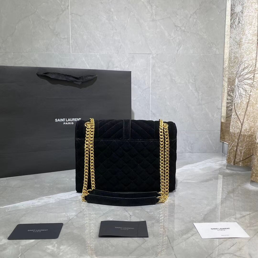 YSL ENVELOPPE MEDIUM BAG IN MIX MATELASSE GRAIN DE POUDRE EMBOSSED IN SUEDE Y487206 black 