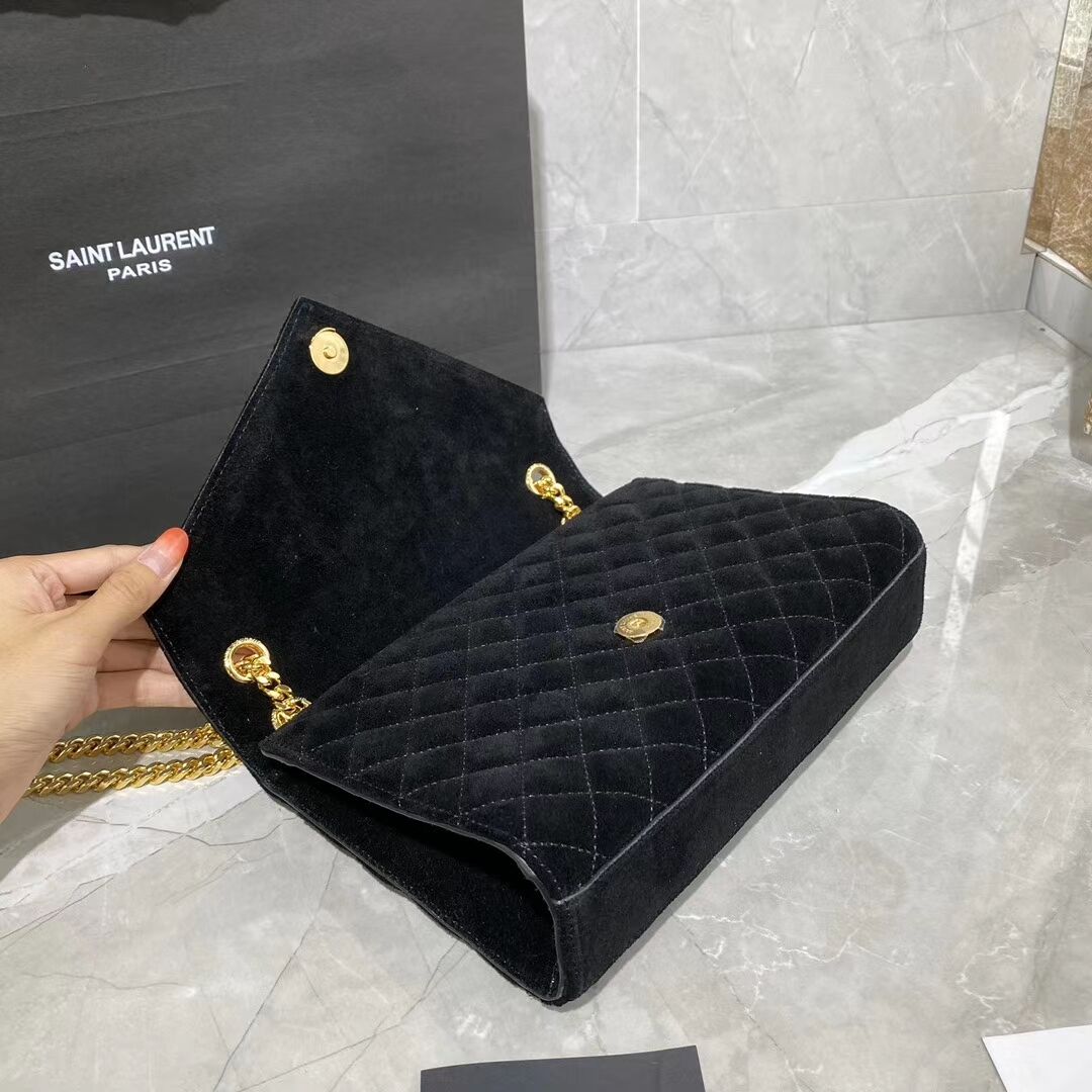 YSL ENVELOPPE MEDIUM BAG IN MIX MATELASSE GRAIN DE POUDRE EMBOSSED IN SUEDE Y487206 black 