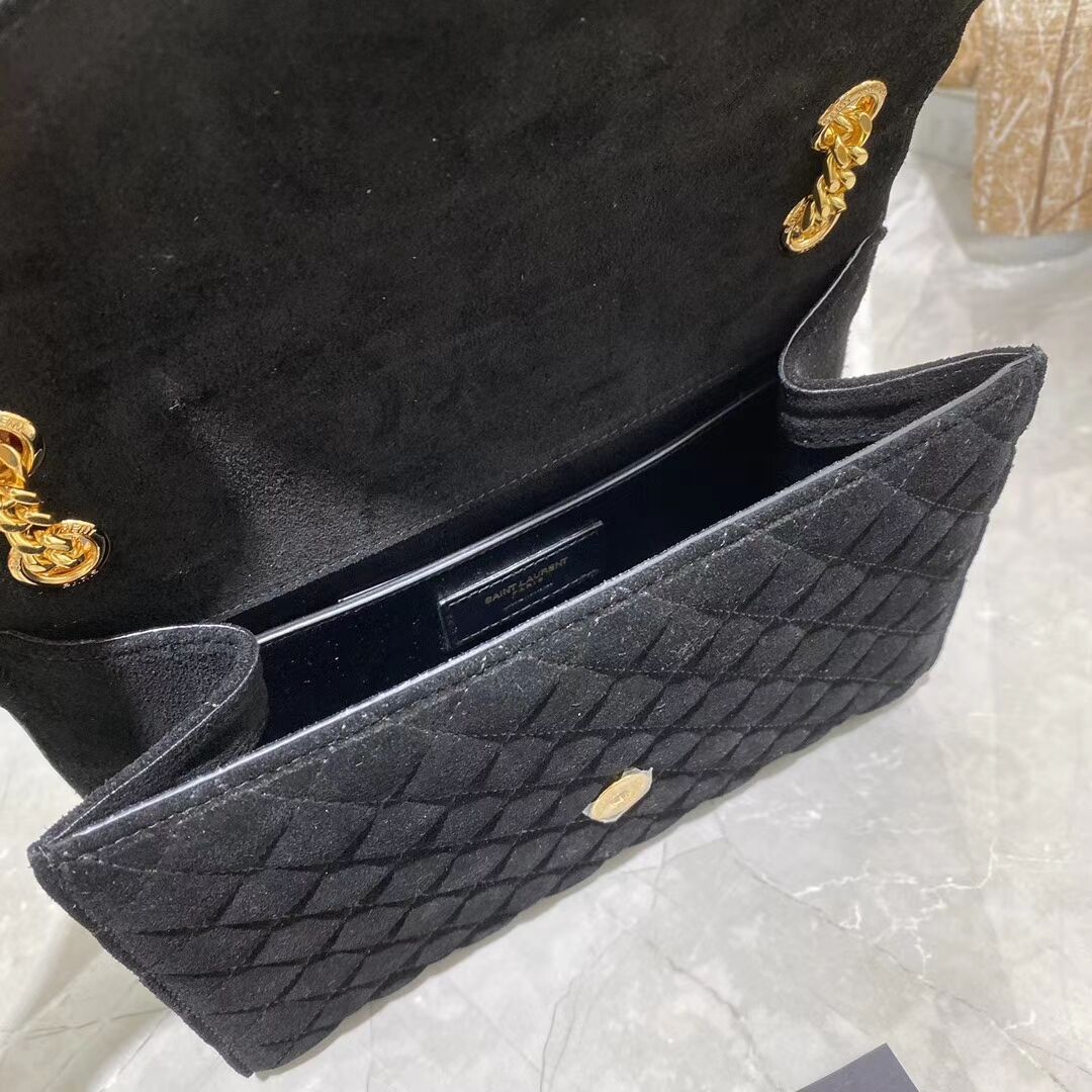 YSL ENVELOPPE MEDIUM BAG IN MIX MATELASSE GRAIN DE POUDRE EMBOSSED IN SUEDE Y487206 black 
