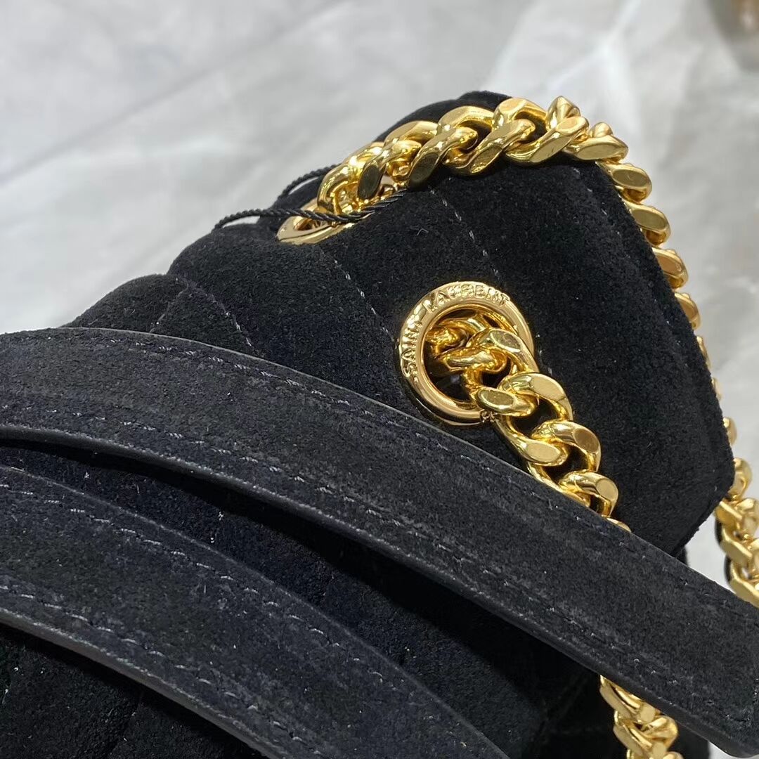 YSL ENVELOPPE MEDIUM BAG IN MIX MATELASSE GRAIN DE POUDRE EMBOSSED IN SUEDE Y487206 black 