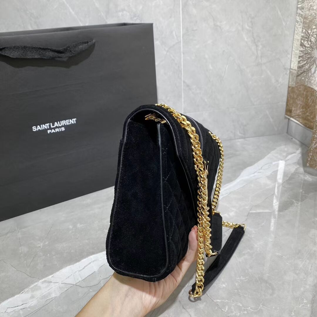 YSL ENVELOPPE MEDIUM BAG IN MIX MATELASSE GRAIN DE POUDRE EMBOSSED IN SUEDE Y487206 black 
