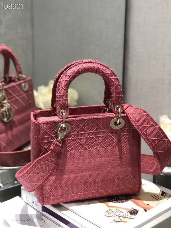 MEDIUM LADY D-LITE BAG Mallow Rose Cannage Embroidery M0565OREY