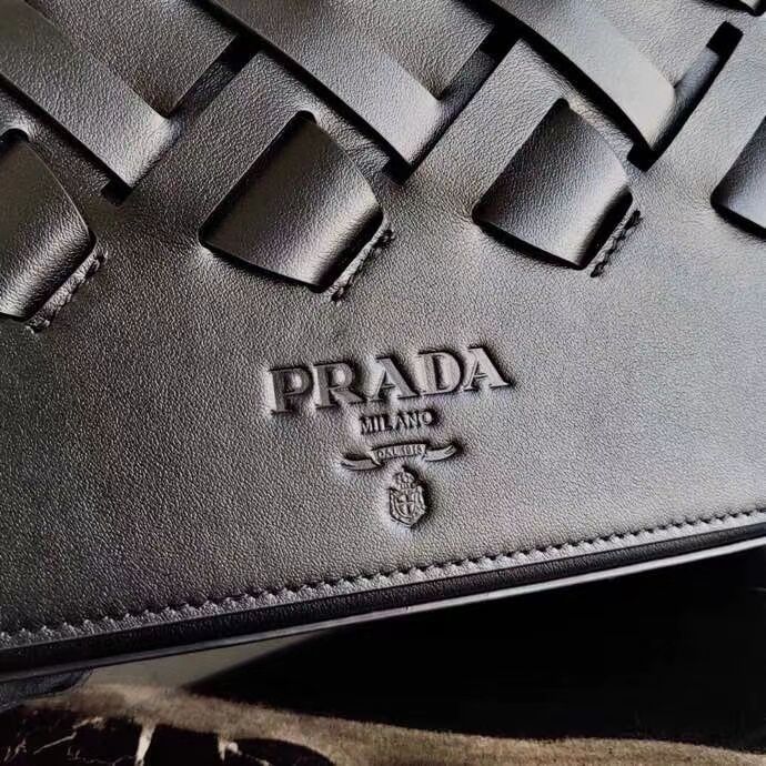 Prada Leather Prada Tress Shoulder Bag 1BD246 black