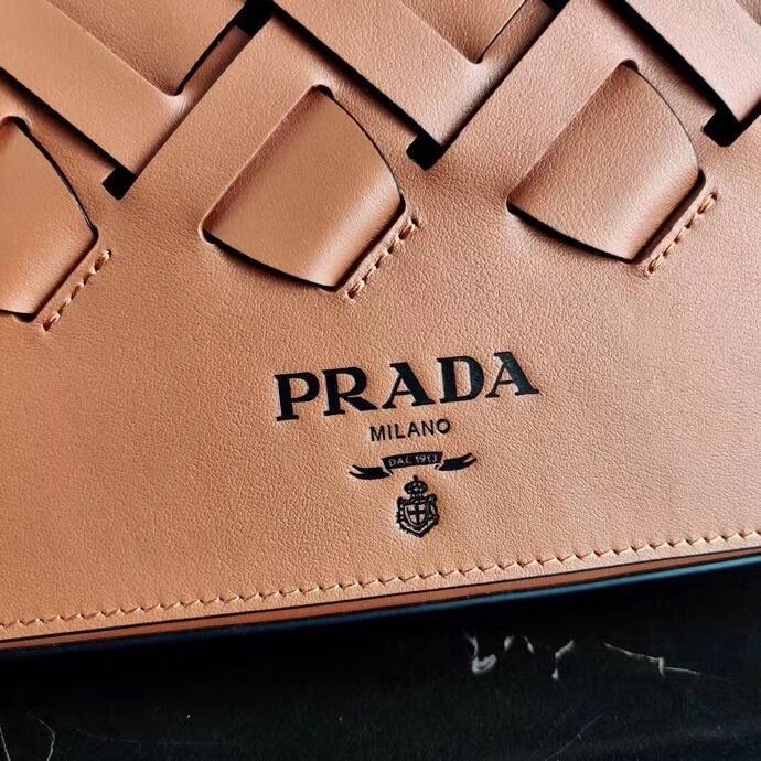 Prada Leather Prada Tress Shoulder Bag 1BD246 brown