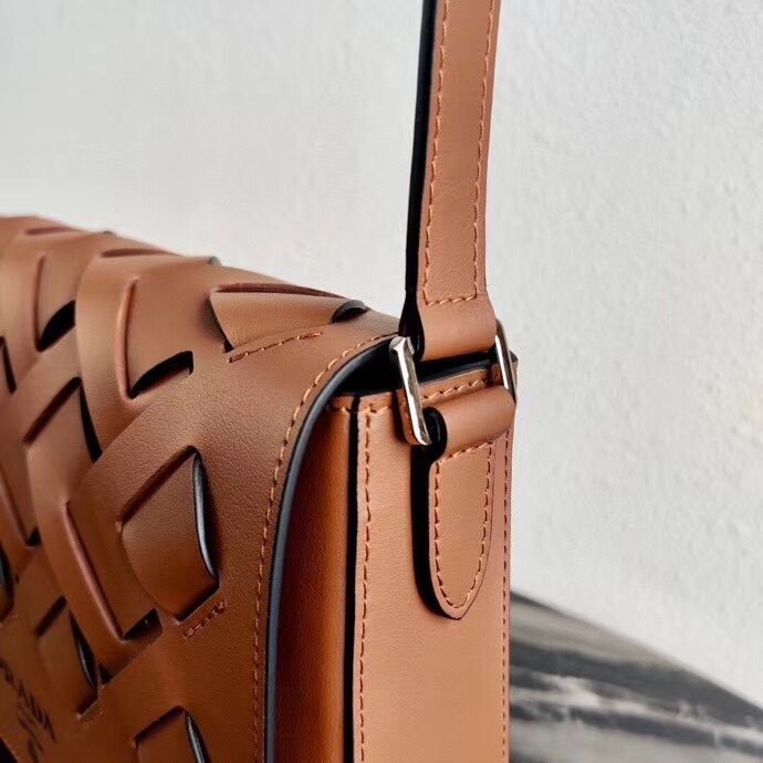 Prada Leather Prada Tress Shoulder Bag 1BD246 brown