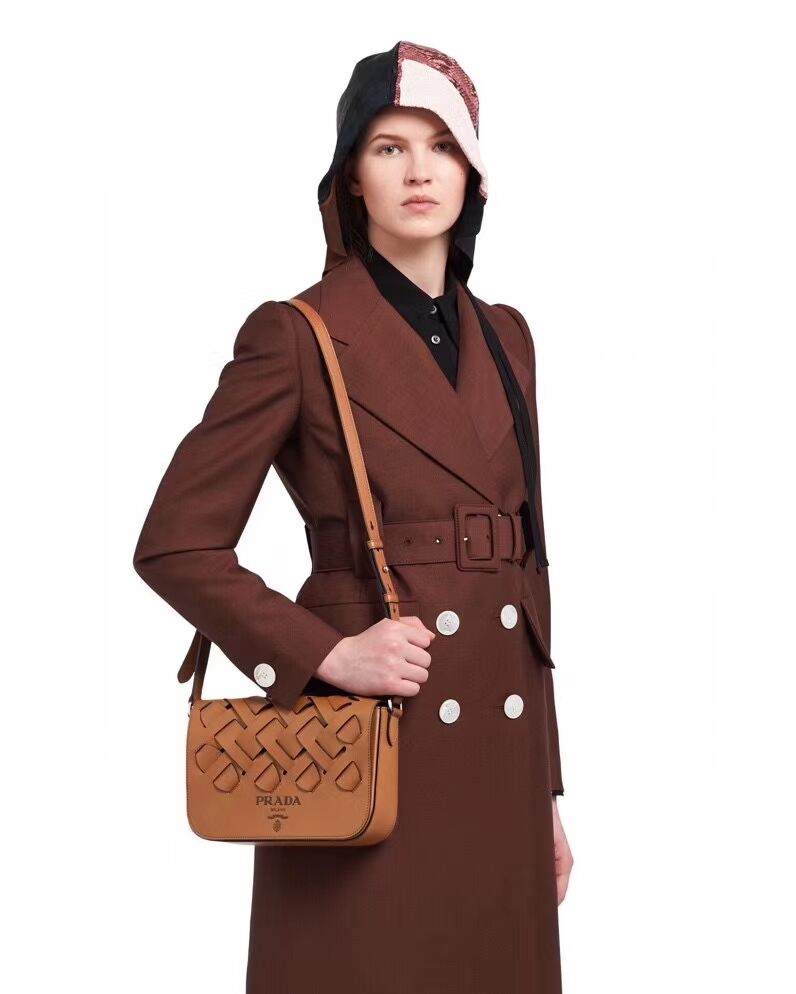 Prada Leather Prada Tress Shoulder Bag 1BD246 brown