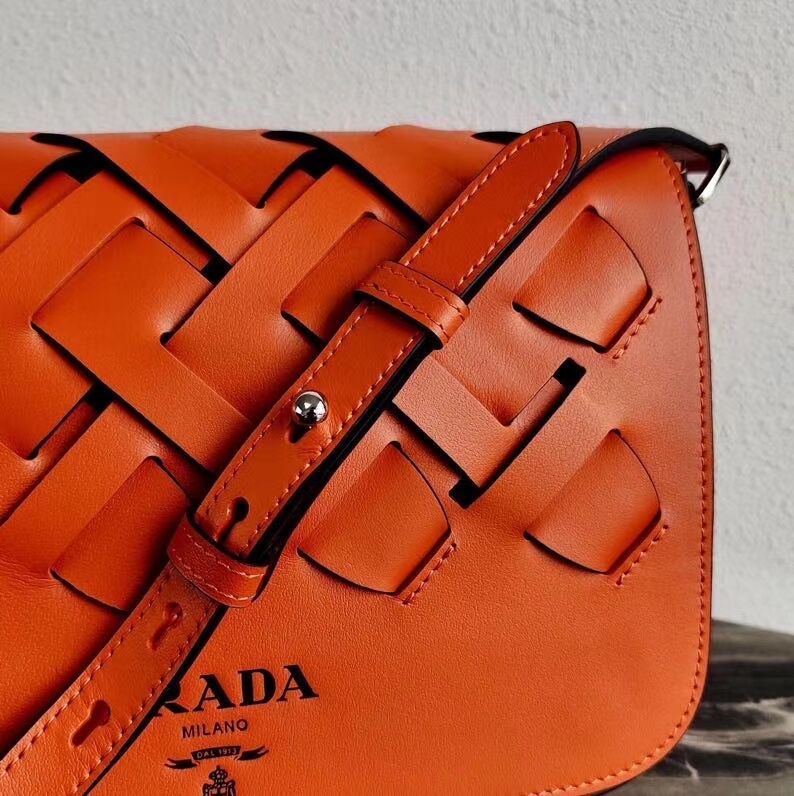 Prada Leather Prada Tress Shoulder Bag 1BD246 orange