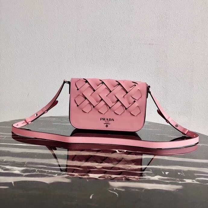 Prada Leather Prada Tress Shoulder Bag 1BD246 pink