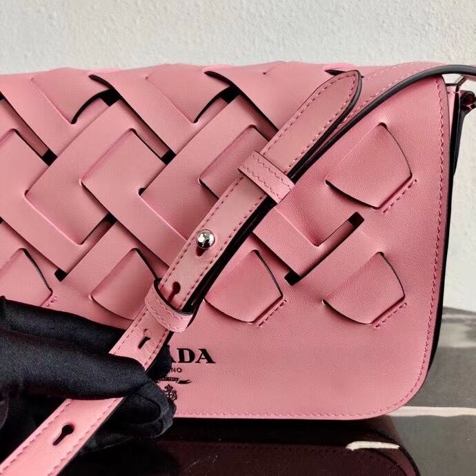 Prada Leather Prada Tress Shoulder Bag 1BD246 pink