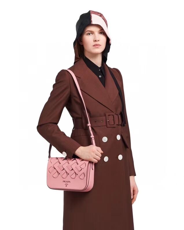 Prada Leather Prada Tress Shoulder Bag 1BD246 pink