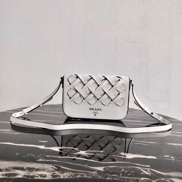 Prada Leather Prada Tress Shoulder Bag 1BD246 white