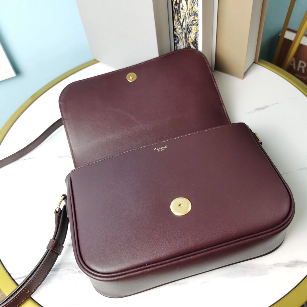 Celine SMALL CLASSIC BAG IN BOX CALFSKIN CL91373 Burgundy