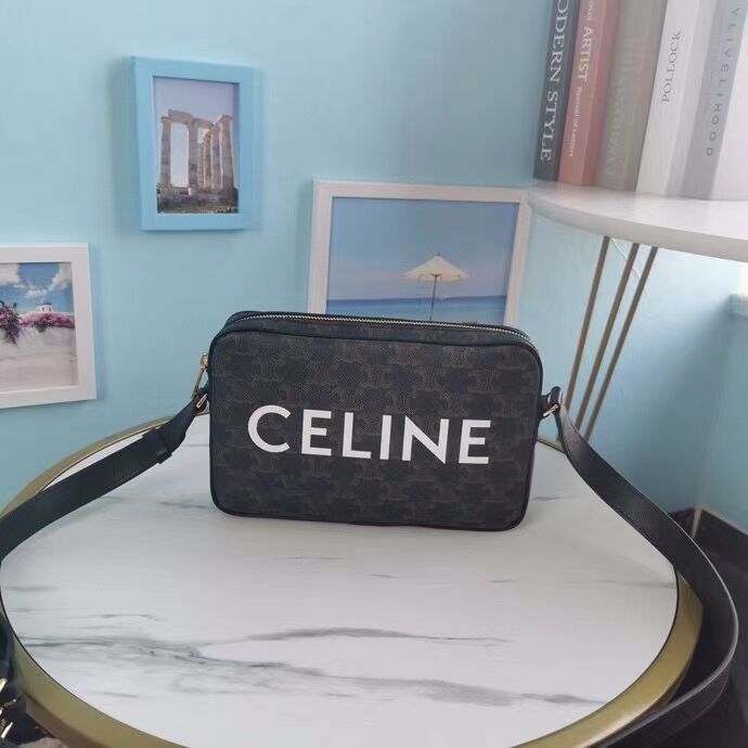 Celine MINI FOLCO BAG IN TRIOMPHE CANVAS CL9450 black