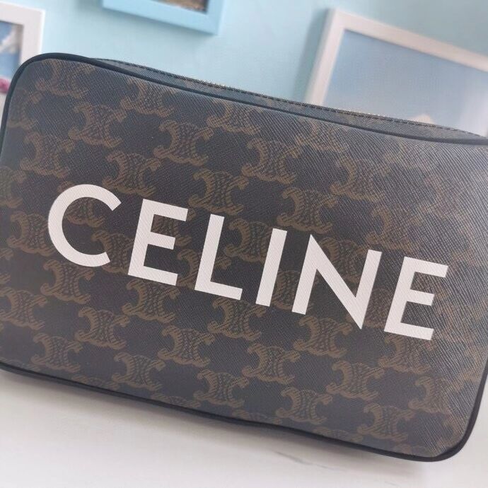 Celine MINI FOLCO BAG IN TRIOMPHE CANVAS CL9450 black