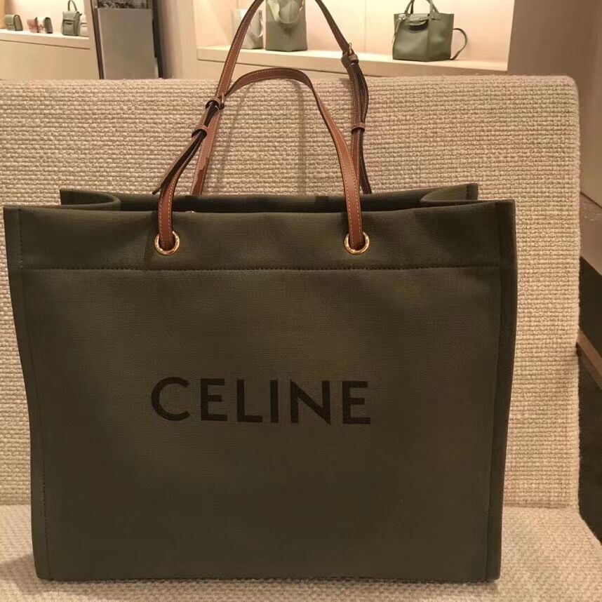 Celine Original Leather shopping Bag CL92172 blackish green
