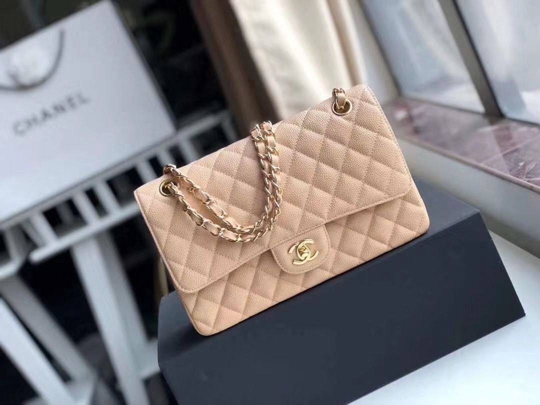 Chanel Double Flaps Bags Apricot Original Caviar Leather A36097 Gold