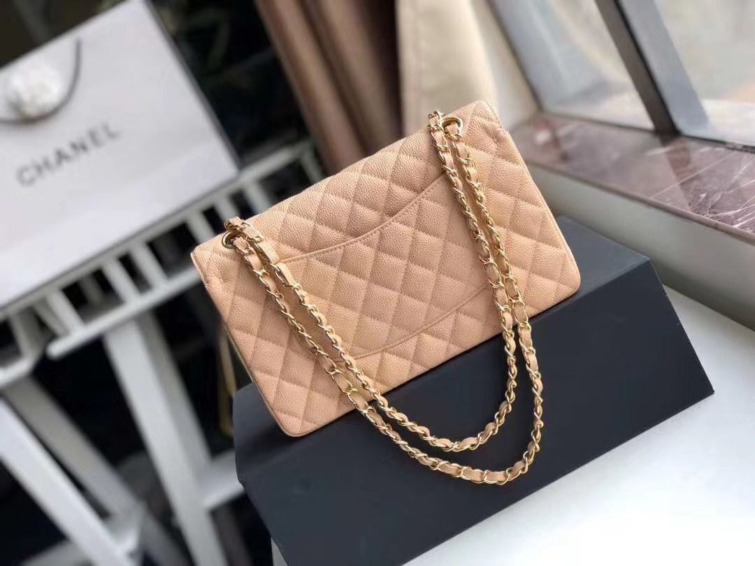 Chanel Double Flaps Bags Apricot Original Caviar Leather A36097 Gold