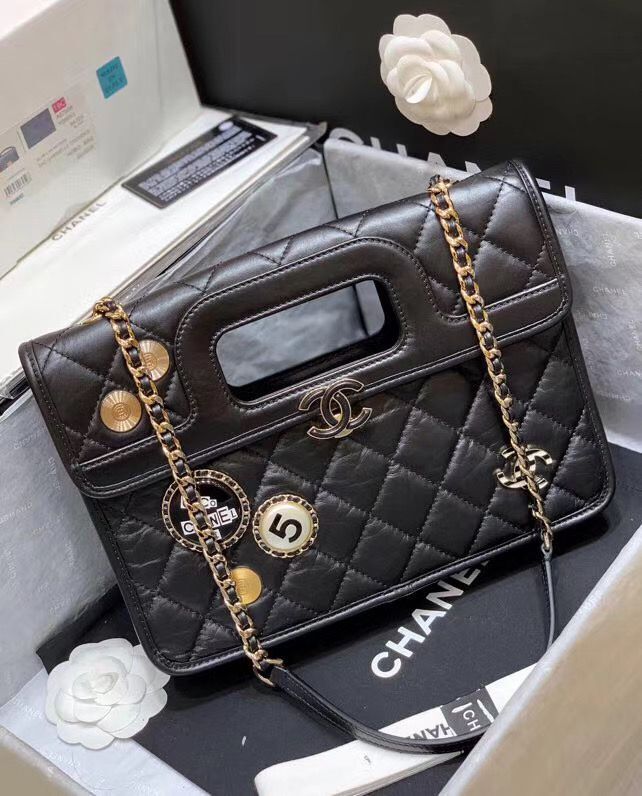 Chanel Original Soft Leather Bag & Gold-Tone Metal AS1430 Black