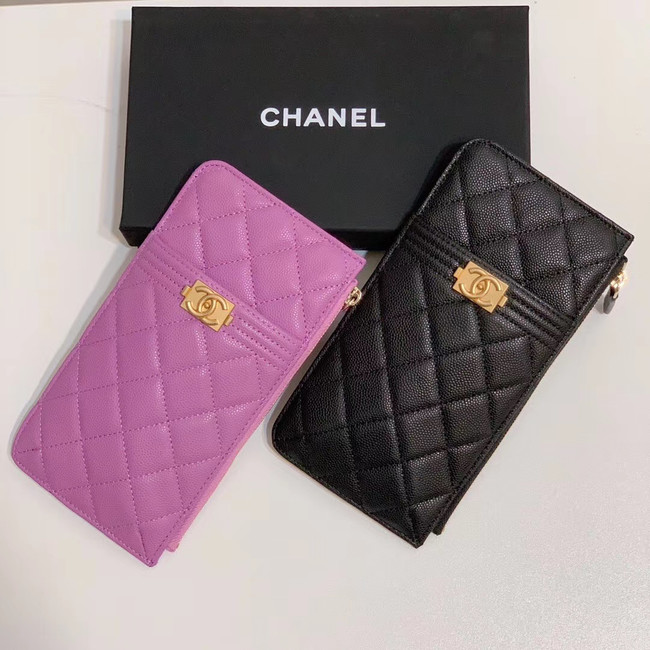 BOY CHANEL Calfskin Leather Card packet AP1482 black