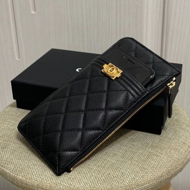 BOY CHANEL Calfskin Leather Card packet AP1482 black