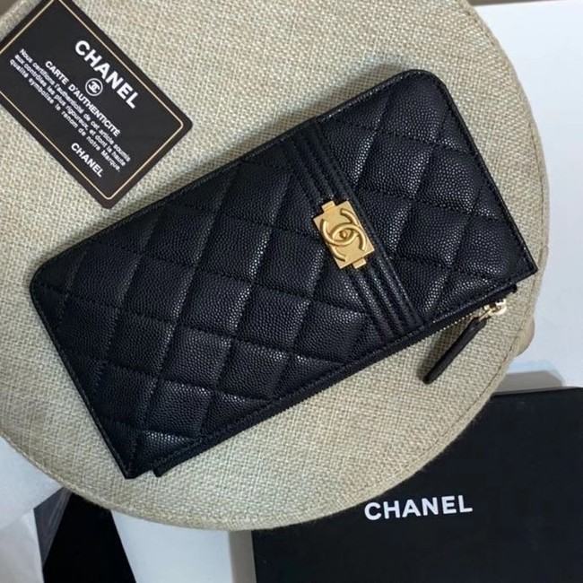 BOY CHANEL Calfskin Leather Card packet AP1482 black