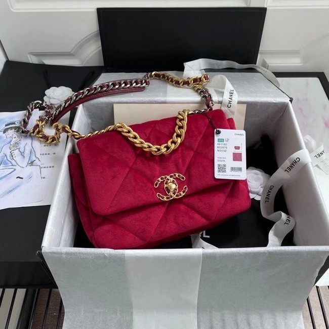 Chanel 19 flap bag velvet AS1160 red