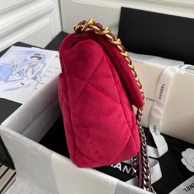 Chanel 19 flap bag velvet AS1160 red