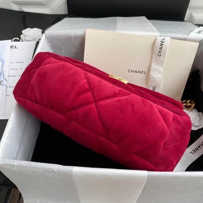 Chanel 19 flap bag velvet AS1160 red