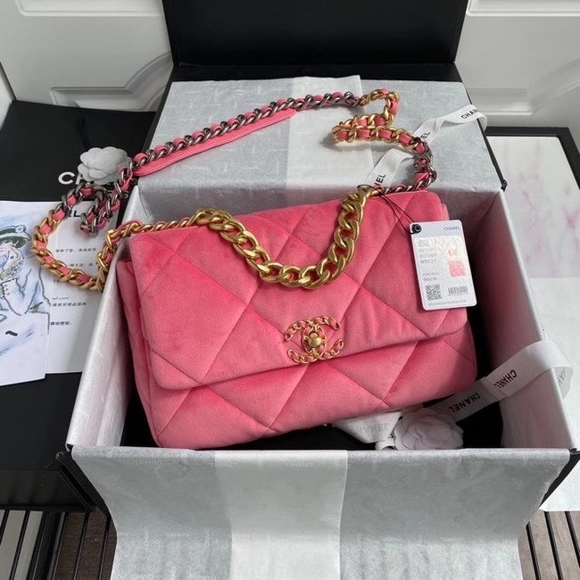 Chanel 19 flap bag velvet AS1161 pink