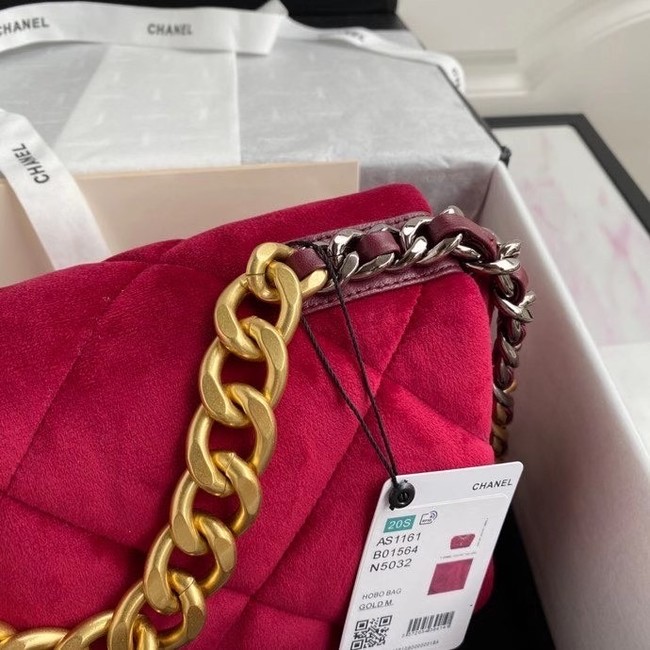 Chanel 19 flap bag velvet AS1161 red