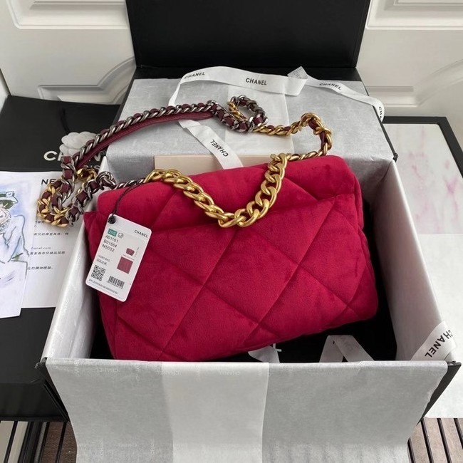 Chanel 19 flap bag velvet AS1161 red