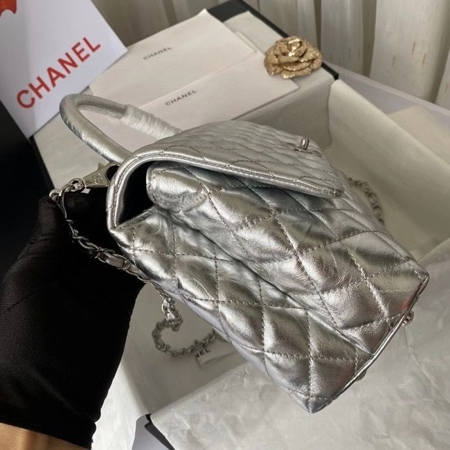 Chanel Flap Bag with Top Handle A92991 silver