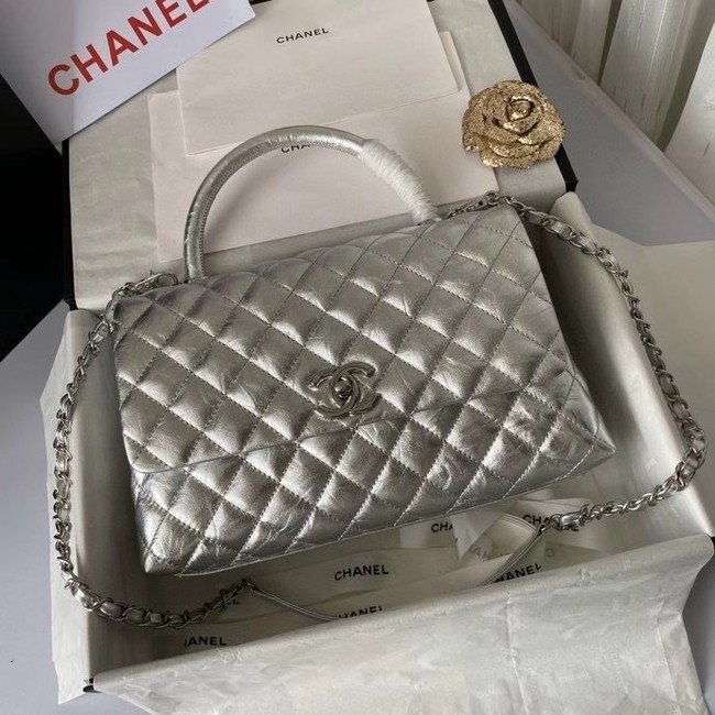 Chanel Flap Bag with Top Handle A92991 silver