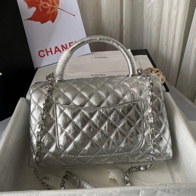 Chanel Flap Bag with Top Handle A92991 silver