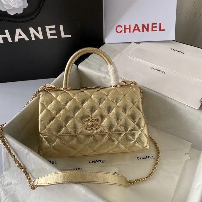 Chanel Small Flap Bag with Top Handle 92990 GOLD