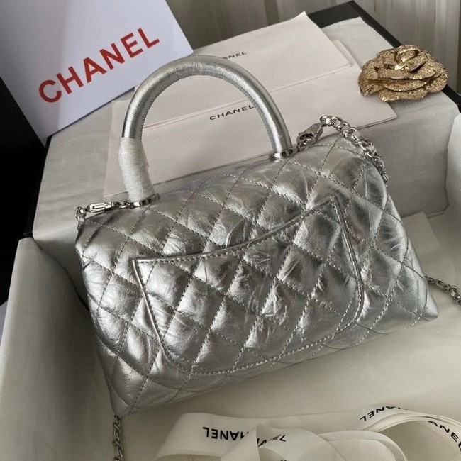 Chanel Small Flap Bag with Top Handle 92990 silver